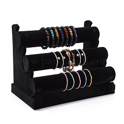 Bracelet écrans de velours, présentoir à bijoux amovible à 3 barre en T, noir, 16.7x30.4x23 cm