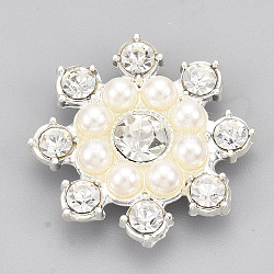 Cabochons Diamante de imitación de la aleación, con abs de plástico imitación perla, copo de nieve, cristal, plata, 23x23x5.5mm
