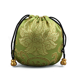 Pochettes d'emballage de bijoux en brocart de soie de style chinois, sacs-cadeaux à cordon, motif de nuage de bon augure, vert olive, 11x11 cm