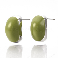 (vente d'usine de fêtes de bijoux) boucle d'oreille en alliage d'émail, avec épingles en acier inoxydable, lettre c forme, platine, olive, 25x19x12mm, pin: 1 mm