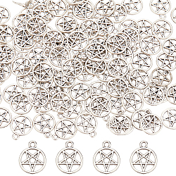 Sunnyclue 100 pz pendenti in lega in stile tibetano, pentacolo, argento antico, 16x13x1mm, Foro: 1.8 mm