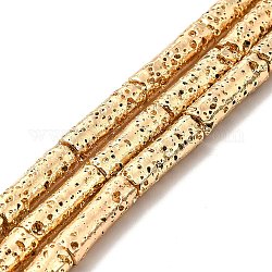Fili di perle di roccia lavica naturale elettrodeposta, colonna, placcato oro chiaro, 13x4mm, Foro: 1 mm, circa 29~30pcs/filo, 15.35~15.94 pollice (39~40.5 cm)