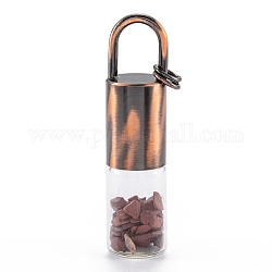 Botella de vidrio con rodillo, con bolas y chips de jaspe rojo natural, botellas de perfume de aceite esencial, tapa de botella de latón cobre rojo, 62.5x16mm, agujero: 10x14 mm, anillo de salto: 8x1 mm