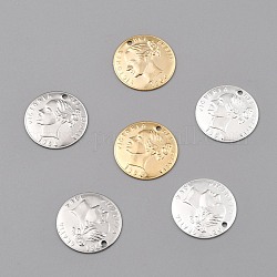 Messing Charme, langlebig plattiert, Münzanhänger, flache Runde mit Königin Victoria, Mischfarbe, 14x1 mm, Bohrung: 1 mm