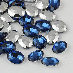 Cabochon strass acrilico taiwan, rhinestone pointed nero, sfaccettato, ovale, blu medio, 30x21x8.5mm