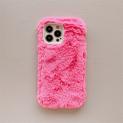 Warme Plüsch-Handyhülle für Frauen Mädchen, Plastikwinterkameraschutzabdeckungen für iphone14 plus, tief rosa, Innengröße: 16.08x7.81x0.78 cm