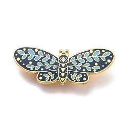 Papillon avec broche en émail feuille, broche en émail en alliage exquis pour vêtements de sac à dos, or, bleu, 16.5x45x8.5mm, pin: 0.7 mm