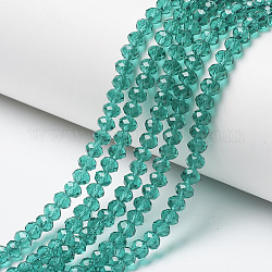 Chapelets de perles en verre, facette, rondelle, vert de mer, 3x2mm, Trou: 0.8mm, Environ 150~155 pcs/chapelet, 15~16 pouce (38~40 cm)