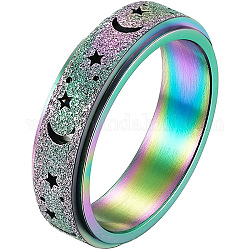Вращающееся кольцо с луной и звездой из нержавеющей стали, кольцо для снятия стресса с тревожным кольцом spinner fidget band для женщин, Радуга цветов, размер США 7 (17.3 мм)