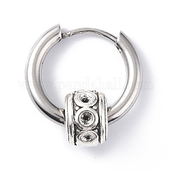 304 Stainless Steel Hoop Earrings Finding, Rhinestone Setting with Zinc Alloy Ring Beads, Antique Silver & Stainless Steel Color, 18mm, Pin: 1mm, Fit for 2mm Rhinestone