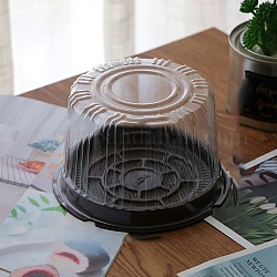 Пластиковые контейнеры для торта, одноразовые коробки для десертов, С крышками, круглые, чёрные, 155x90 мм