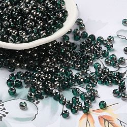 Perles de rocaille en verre de couleurs intérieures transparentes, demi-plaqué, trou rond, ronde, vert de mer clair, 4x3mm, Trou: 1.2mm, 7650 pcs / livre