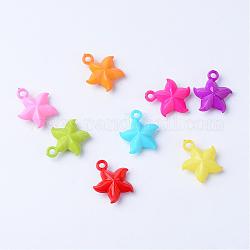 Opaque Acrylic Pendants, Starfish/Sea Stars, Mixed Color, 25.5x22x8.5mm, Hole: 3mm, about 400pcs/500g