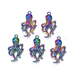 Ciondoli in lega color arcobaleno,  cadmio& piombo libero, calamaro, 31x17x4.5mm, Foro: 1.8 mm