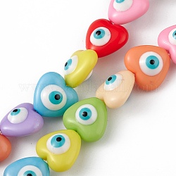 Hebras de perlas de resina de mal de ojo, corazón, colorido, 12.5x14x9mm, agujero: 1.8 mm, aproximamente 30 pcs / cadena, 14.25 pulgada (36.2 cm)