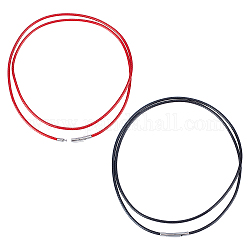 Sunnyclue 2pcs 2 Farben Polyester gewachste Schnüre Halskettenherstellung, mit 304 Edelstahl Bajonettverschlüsse, Edelstahl Farbe, black & red, Mischfarbe, 61x0.2 cm