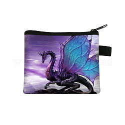 Dragon Pattern Polyester Wallets with Zipper, Change Purse, Clutch Bag for Women, Medium Purple, 13.5x11cm