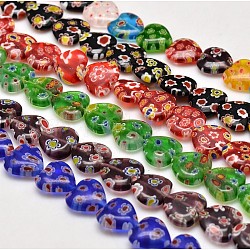 Handmade Millefiori Glass Heart Bead Strands, Mixed Color, 12x12x3.5mm, Hole: 1mm