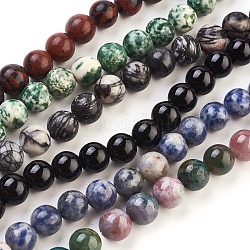 Gemstone Beads Strands, Round, Mixed Color, about 10mm in diameter, hole: 1mm, about 40pcs/strand, 15.5 inch