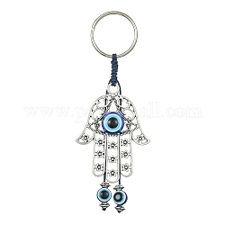 Alloy with Resin Evil Eye Charms Keychains, with Iron Split Ring, Hamsa Hand, 10.6cm
