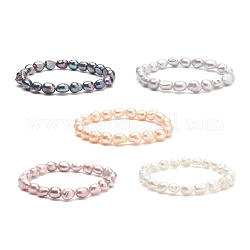 Stretch-Armband aus natürlichen Perlen für Frauen, Mischfarbe, Innendurchmesser: 2-3/8 Zoll (5.9 cm)