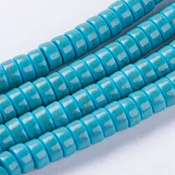 Chapelets de perles en turquoise synthétique, perles heishi, Plat rond / disque, teints et chauffée, turquoise, 6x3mm, Trou: 1mm, Environ 126 pcs/chapelet, 15 pouce (38.2 cm)