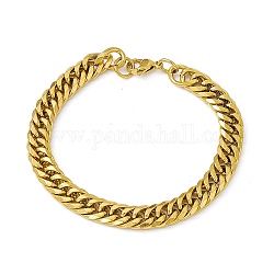 Vacuum Plating 201 Stainless Steel Curb Chain Bracelet with 304 Stainless Steel Clasps for Men Women, Golden, 8-1/8 inch(20.5cm), Link: 11x8.5x2mm