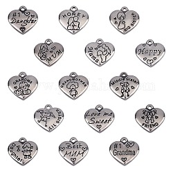 316 Stainless Steel Pendants, Heart with Word, Antique Silver, 74x72x17mm