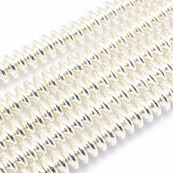 Electroplate Non-magnetic Synthetic Hematite Beads Strands, Grade AA, Long-Lasting Plated, Rondelle, Silver Plated, 6x3mm, Hole: 1mm, about 142pcs/strand, 15.7 inch(40cm)