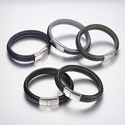 Geflochtenen Lederband Armbänder, 304 mit Edelstahl Magnetschließen, Mischfarbe, 8-5/8 Zoll (220 mm), 29x14x8 mm