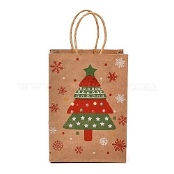 Christmas Theme Rectangle Paper Bags, with Handles, for Gift Bags and Shopping Bags, Christmas Tree, Bag: 8x15x21cm, Fold: 210x150x2mm