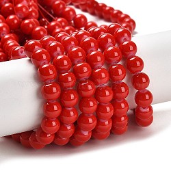 Chapelets de perles en verre peintes, cuisson des peintures, ronde, rouge, 8mm, Trou: 1.3~1.6mm, Environ 100 pcs/chapelet, 31.4 pouce