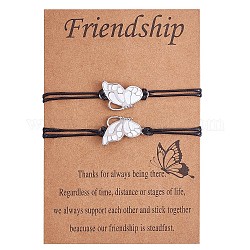 Ensemble de bracelets à maillons papillon en laiton et émail blanc, 2 pièce, bracelets de couple réglables pour les meilleurs amis amoureux, platine, 4-3/4~10-1/4 pouce (12 cm)