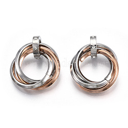 Placage ionique (ip) 201 pendentifs à anneau de verrouillage en acier inoxydable, avec strass cristal, or et la couleur de l'acier inoxydable rose, 27mm