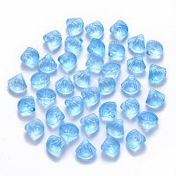 Perlas de vidrio pintado en aerosol transparente, cuentas perforadas superiores, con polvo del brillo, Forma de vieira, luz azul cielo, 10x10.5x6mm, agujero: 1 mm
