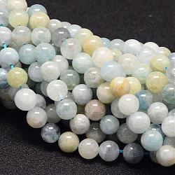 Chapelets de perles en aigue-marine naturelle, ronde, 6mm, Trou: 1mm, Environ 64 pcs/chapelet, 15.7 pouce