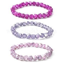 Bracelets extensibles en perles de verre rondes coupées en étoile pour femmes, couleur mixte, diamètre intérieur: 2~2-1/8 pouce (5~5.3 cm), 3 pièces / kit