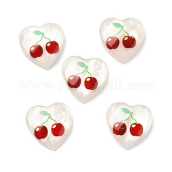 Cabujones de resina opaca impresa, corazón, blanco y rojo oscuro, patrón de la cereza, 16x16x4mm