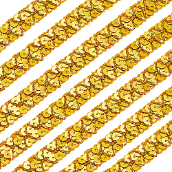 OLYCRAFT 14Yards Flat Round Plastic Paillette Gold Sequin Elastic Trim 2 Rows Sequin Ribbon Trim Sparkle Metallic Polyester Ribbon Garment Accessories for Sewing Craft Dress Embellishment