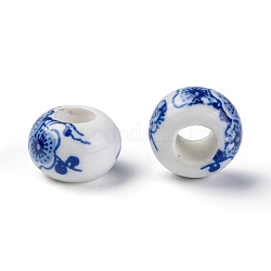 Perles européennes en porcelaine manuelles, Perles avec un grand trou   , rondelle, pas de noyau métallique, blanc, environ 13 mm de diamètre, épaisseur de 8.5mm, Trou: 5mm