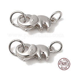 Rhodium Plated 925 Sterling Silver Lobster Claw Clasps with Jump Rings, Elephant with 925 Stamp, Platinum, 7x14x4.5mm