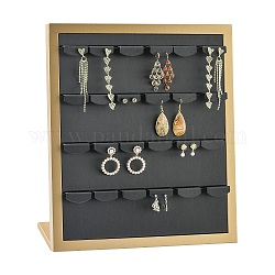 Dell'unità di elaborazione di cuoio display orecchino, con il legno, gioielli espositore, nero, 30.2x13.1x34.8cm