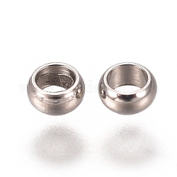 201 Edelstahl-Abstandhalter-Perlen, Flachrund, Edelstahl Farbe, 2x0.9 mm, Bohrung: 1.2 mm