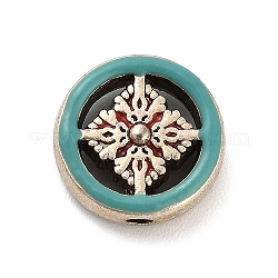 Perles d'alliage de zinc, avec l'émail, argent antique, plat et circulaire avec croix, dark cyan, 15.5x6.5mm, Trou: 2.3mm