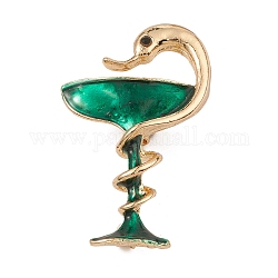 Broche de esmalte de aleación dorada, con diamante de imitación, serpiente y copa, verde, 43.5x26.7x12mm