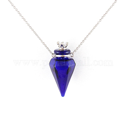 Collane con bottiglie di profumo con corona di vetro, gioielli in acciaio inossidabile per le donne, blu scuro, 17.72 pollice (45 cm)
