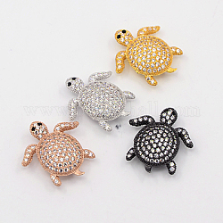 Brass Micro Pave Cubic Zirconia Beads, Hollow Tortoise Beads, Lead Free & Nickel Free & Cadmium Free, Mixed Color, 20x19x6mm, Hole: 2mm