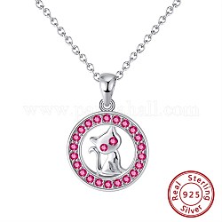 925 anello in argento sterling con collana pendente gatto, collana da donna con zirconi cubici rossi, platino