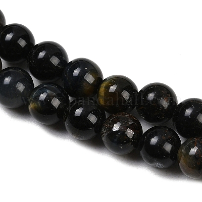 Нити бусин из натурального желто-синего тигрового глаза (окрашенные и нагретые) G-P230-07-6mm-AB-01-1