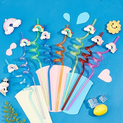 Wholesale Gorgecraft 8Pcs 8 Colors PET Spiral Drinking Straws 